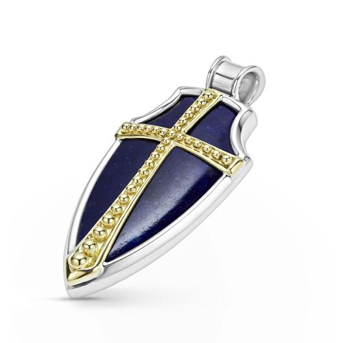 Crux Aegis Lapis Lazuli, Sterling Silver and 18K Gold Shield Pendant