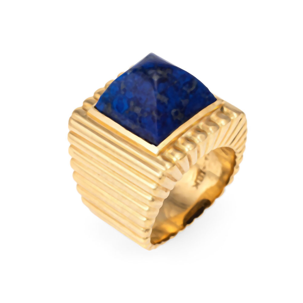 Sugarloaf 18K Gold and Lapis Lazuli Ridged Ring - Image 2
