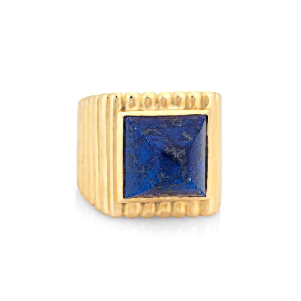 Sugarloaf 18K Gold and Lapis Lazuli Ridged Ring - Image 4