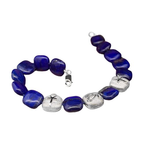 Amunara Sterling Silver and Lapis Lazuli Egyptian Channeling Bracelet