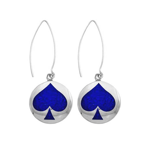 Ace of Spades Lapis Lazuli and Sterling Silver Hanging Earrings