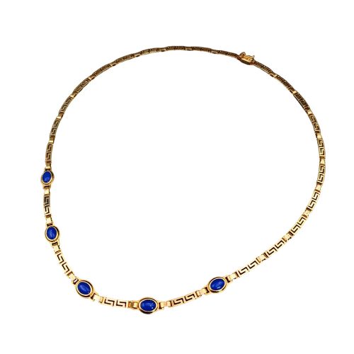 Kallista Lapis Lazuli and 18K Gold Greek Key Meander Necklace