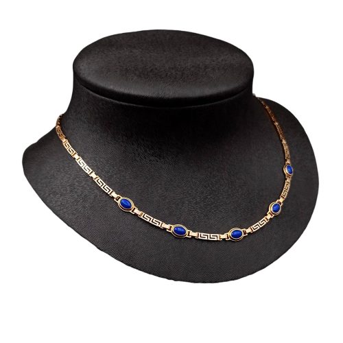 Kallista Lapis Lazuli and 18K Gold Greek Key Meander Necklace