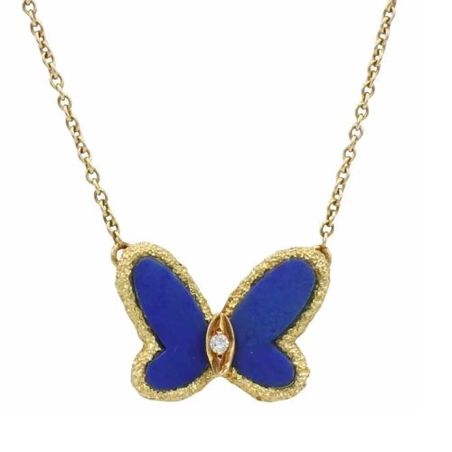 Virelle Lapis Lazuli and 18K Gold Butterfly Necklace with Diamond Accent