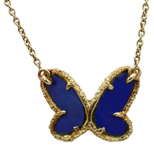 Virelle Lapis Lazuli and 18K Gold Butterfly Necklace with Diamond Accent