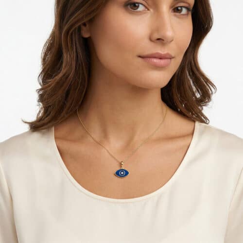 Evil Eye Lapis Lazuli and 18K Gold Pendant