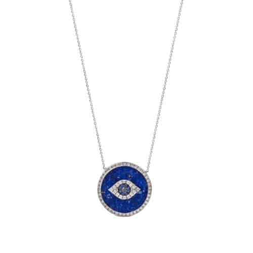 Zorya Lapis Lazuli, Sapphires and Man-Made Diamonds 18K Gold Evil Eye Necklace