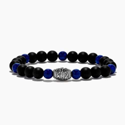 Draven Lapis Lazuli and Obsidian Sterling Silver Beaded Bracelet