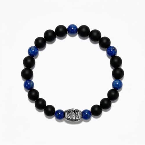 Draven Lapis Lazuli and Obsidian Sterling Silver Beaded Bracelet
