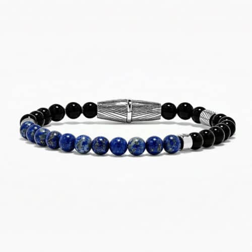 Kaelion Lapis Lazuli and Obsidian Sterling Silver Beaded Bracelet