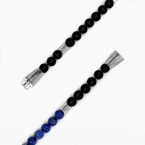 Kaelion Lapis Lazuli and Obsidian Sterling Silver Beaded Bracelet