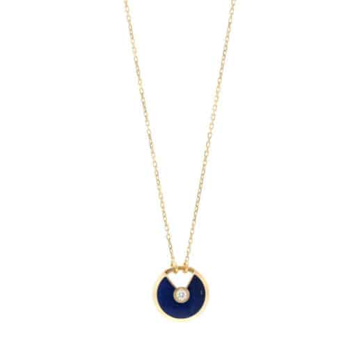 Cartier Lapis Lazuli and Man-Made Diamonds 18K Gold Crescent Circle Necklace