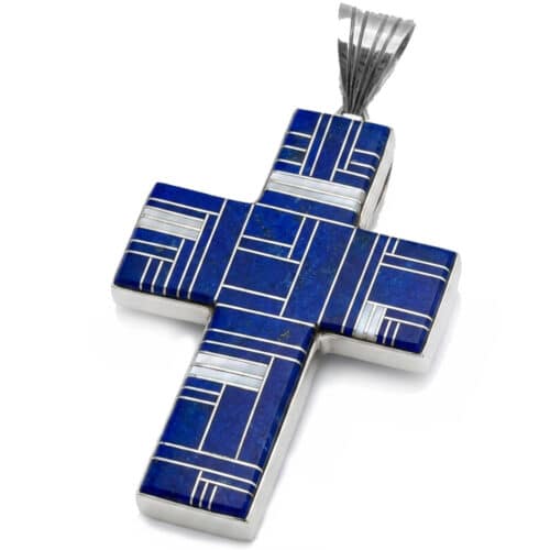 Aiyana Lapis Lazuli, Nacar and Sterling Silver Cross