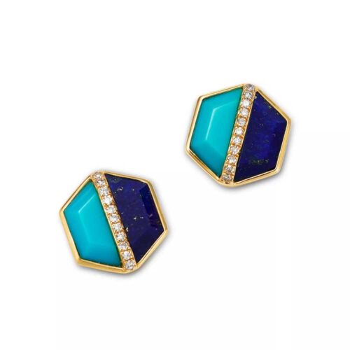 Alessira Lapis Lazuli, Turquoise and Diamonds 18K Gold Post Earrings