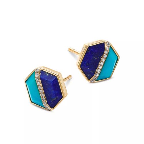 Alessira Lapis Lazuli, Turquoise and Diamonds 18K Gold Post Earrings