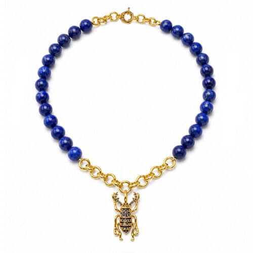 Scarab Lapis Lazuli and Vermeil Bead Necklace